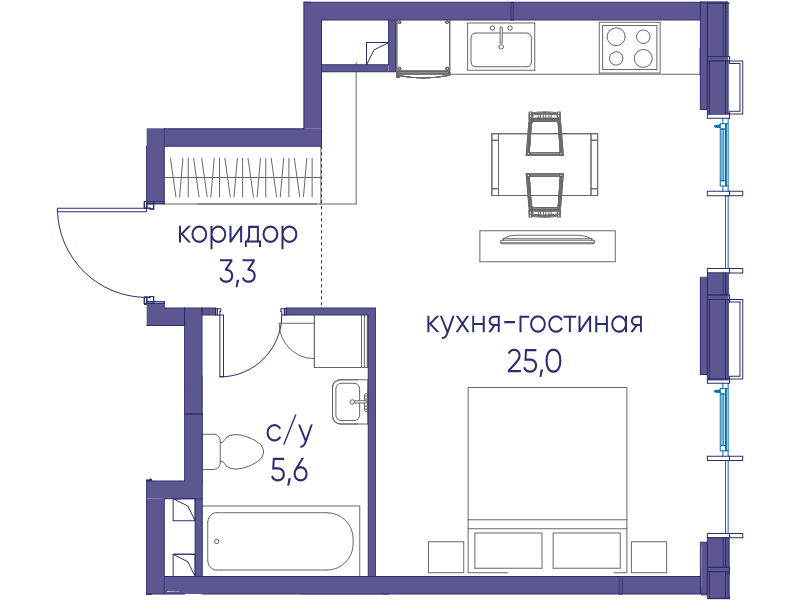 Студия 33,9 м²