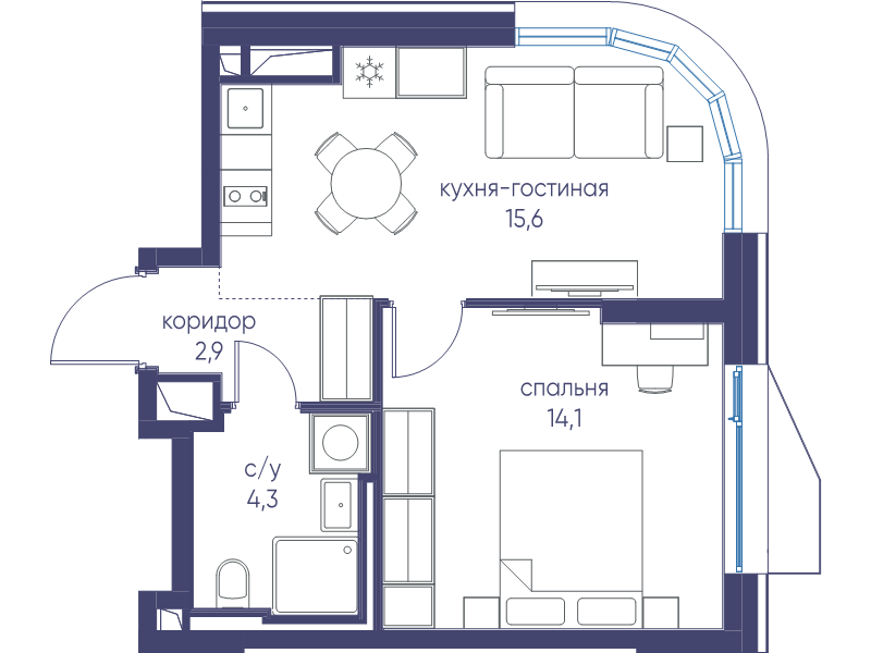 2 ккв (Евро) 36,9 м²