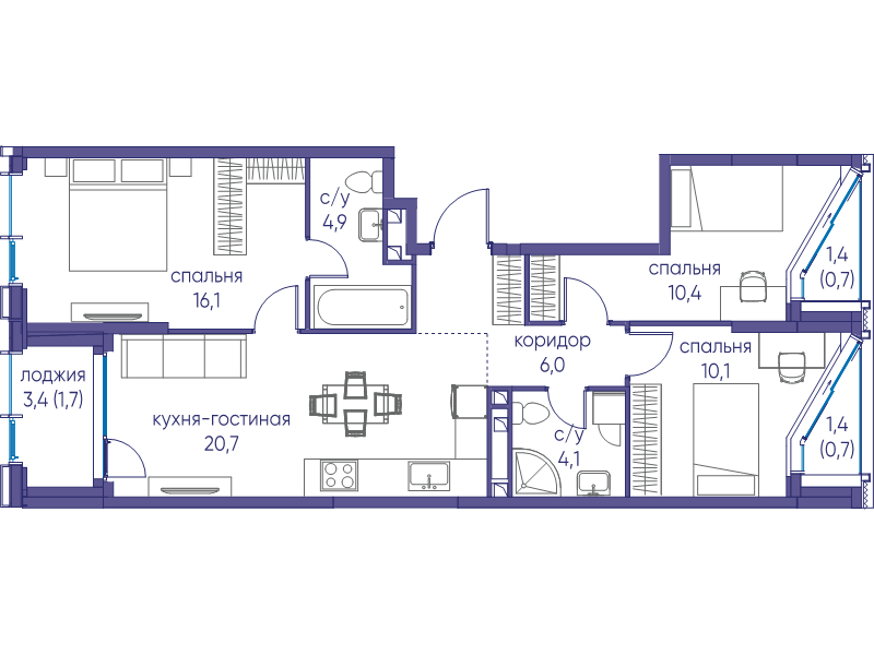 4 ккв (Евро) 75,4 м²