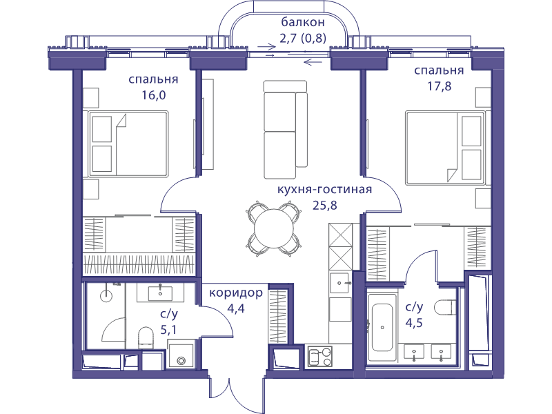3 ккв (Евро) 74,4 м²