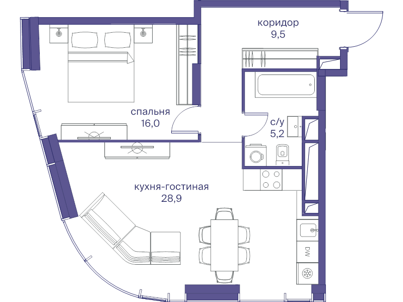 2 ккв (Евро) 59,6 м²