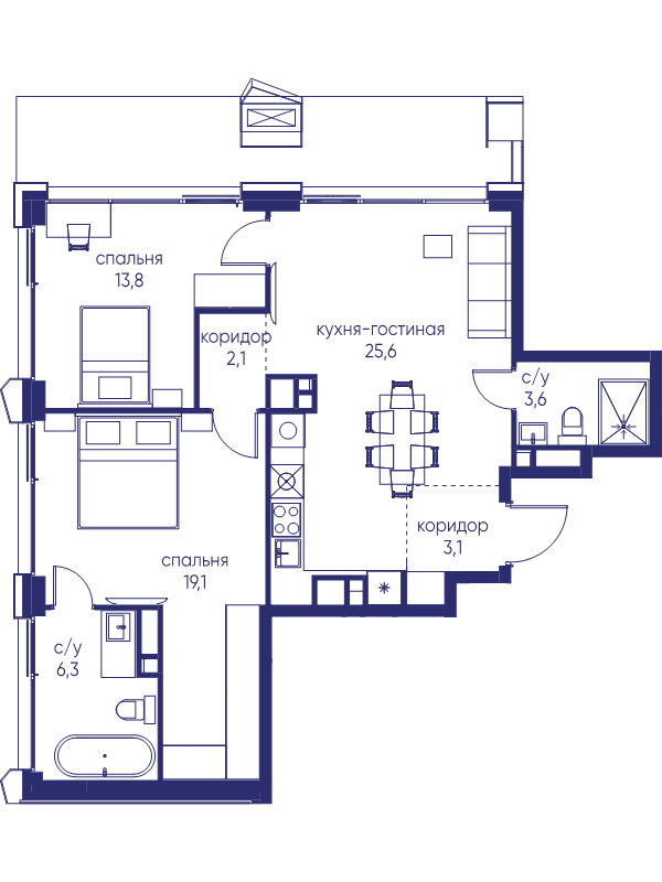 3 ккв (Евро) 73,6 м²