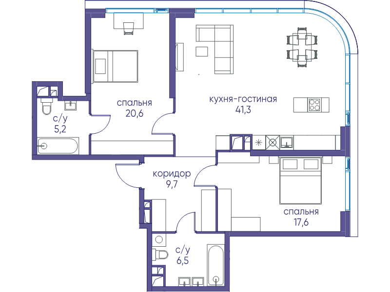 3 ккв (Евро) 100,9 м²