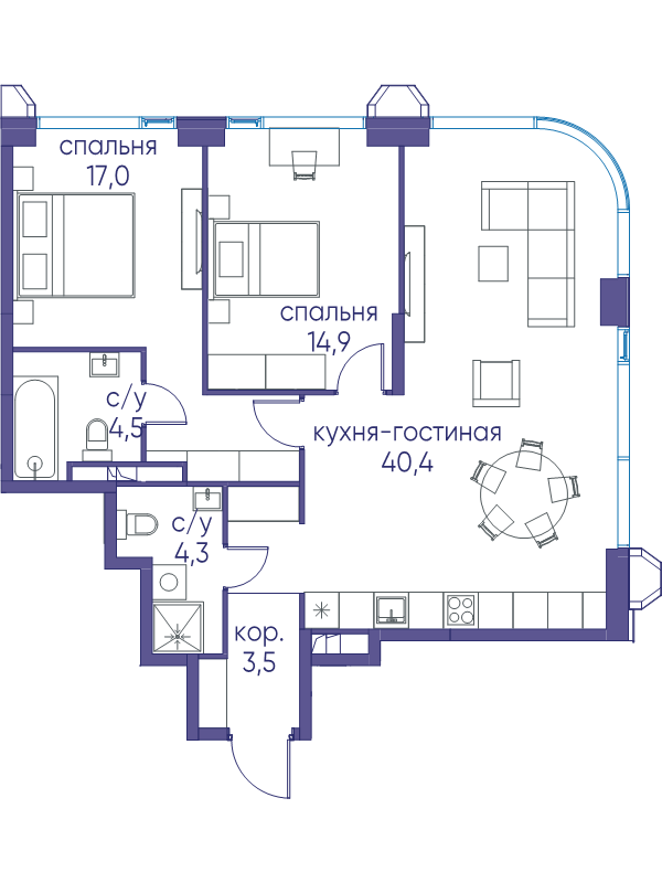 3 ккв (Евро) 84,6 м²