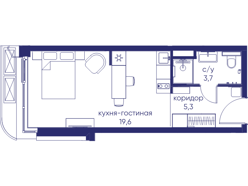 Студия 28,6 м²
