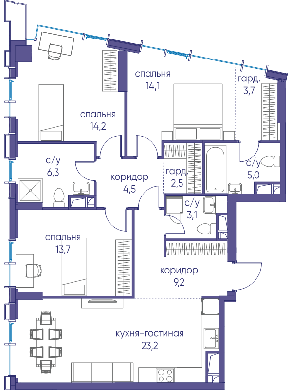 4 ккв (Евро) 99,7 м²