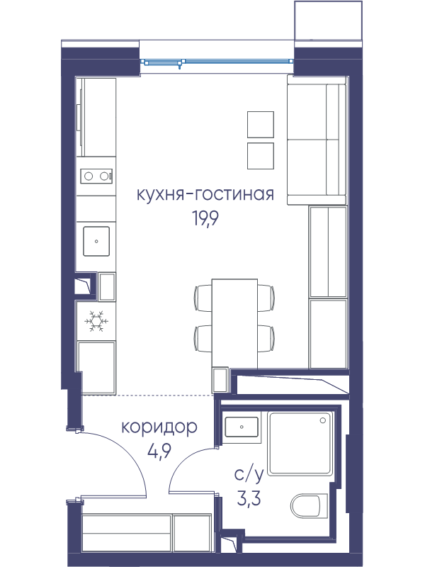 Студия 28,1 м²