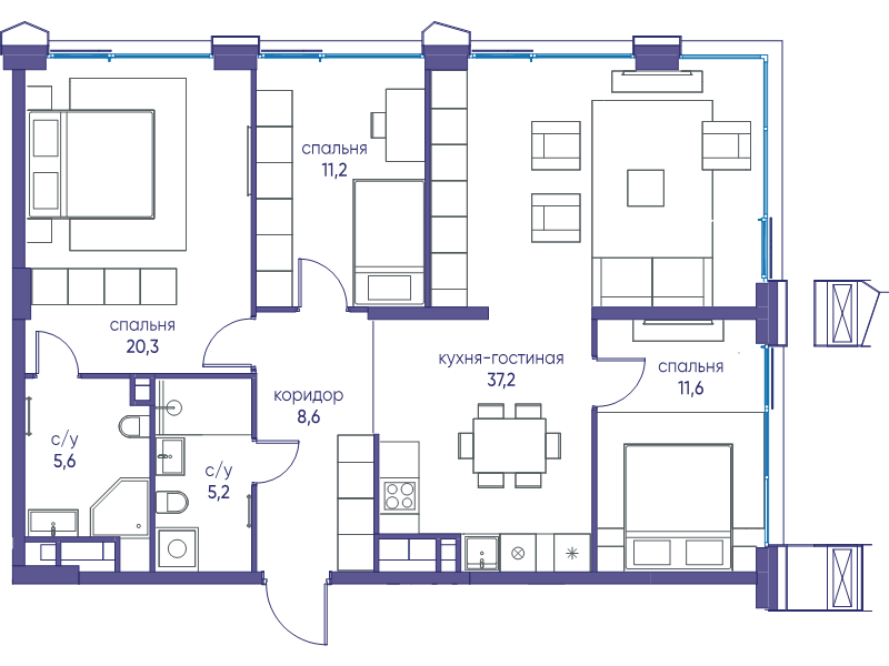 4 ккв (Евро) 99,7 м²