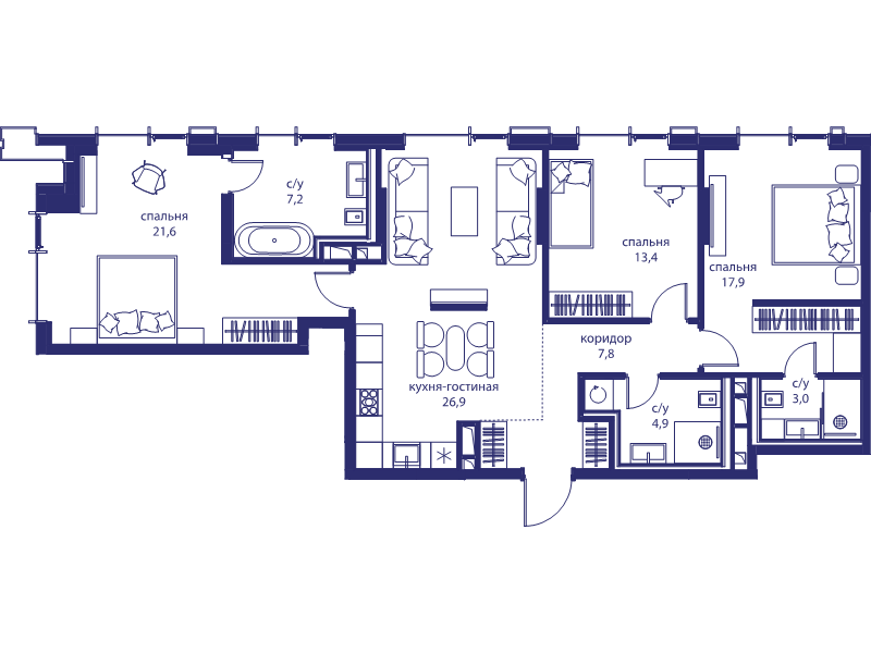 4 ккв (Евро) 102,7 м²