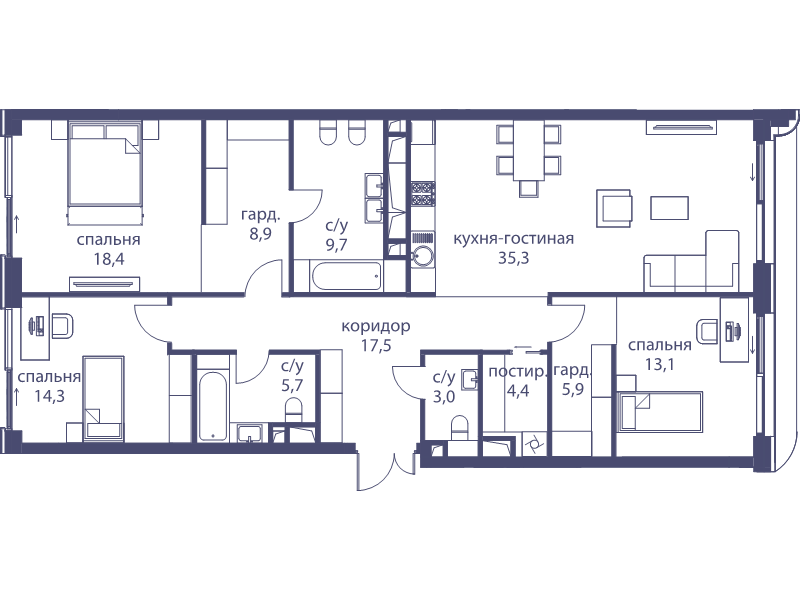4 ккв (Евро) 136,6 м²