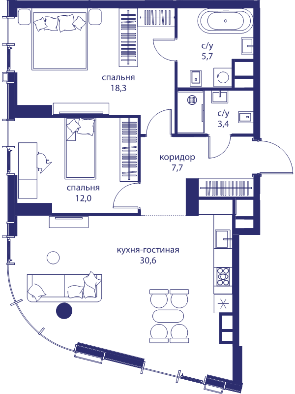 3 ккв (Евро) 77,7 м²