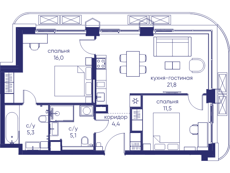 3 ккв (Евро) 64,1 м²