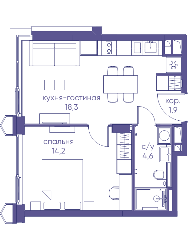 2 ккв (Евро) 39 м²