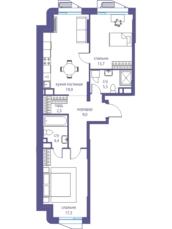 3 ккв (Евро) 71,9 м²