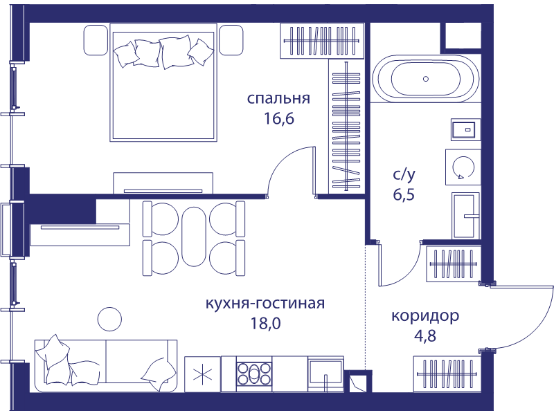 2 ккв (Евро) 45,9 м²