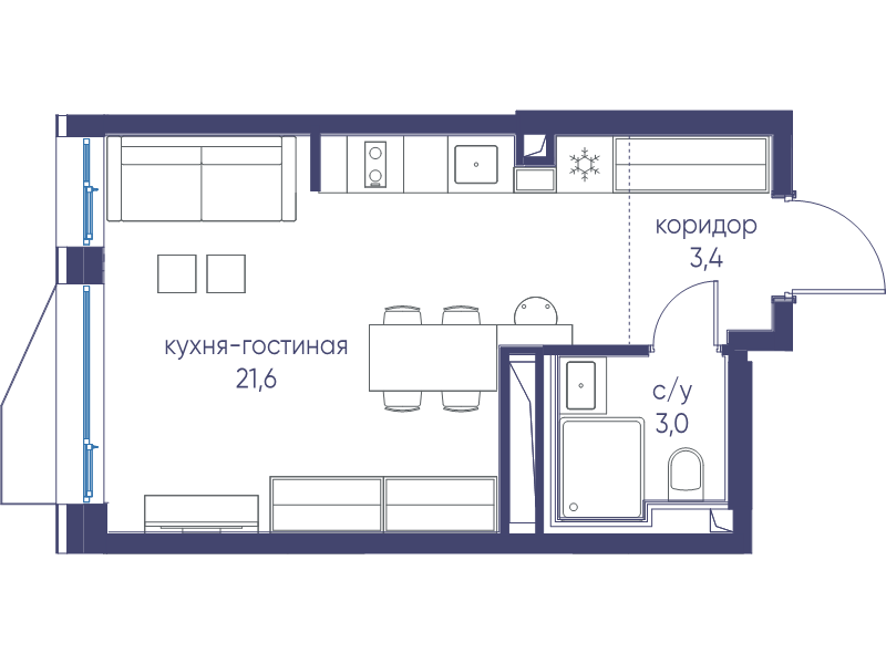 Студия 28 м²