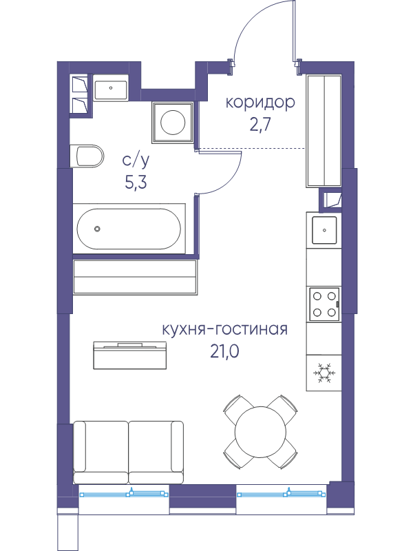 Студия 29 м²