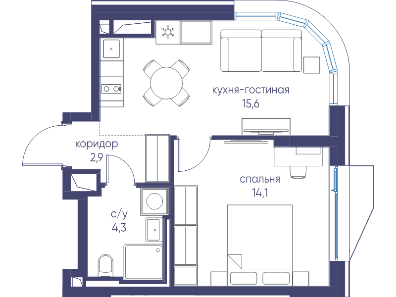 2 ккв (Евро) 36,9 м²