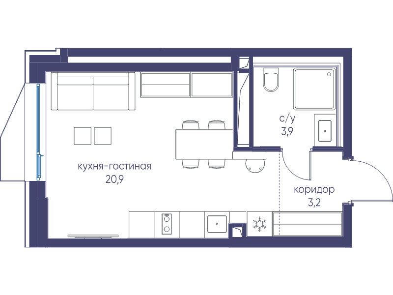 Студия 28 м²