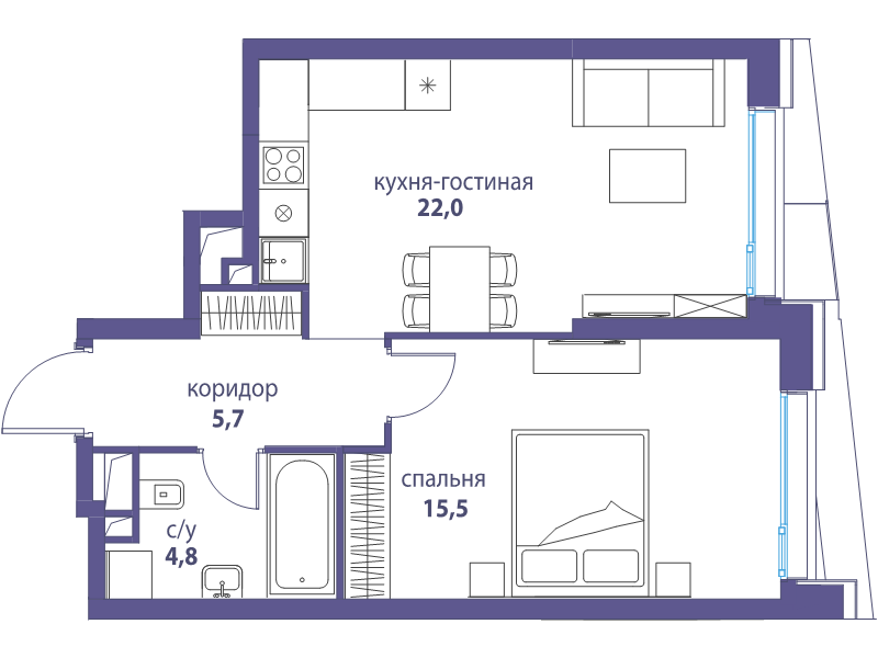 2 ккв (Евро) 48 м²