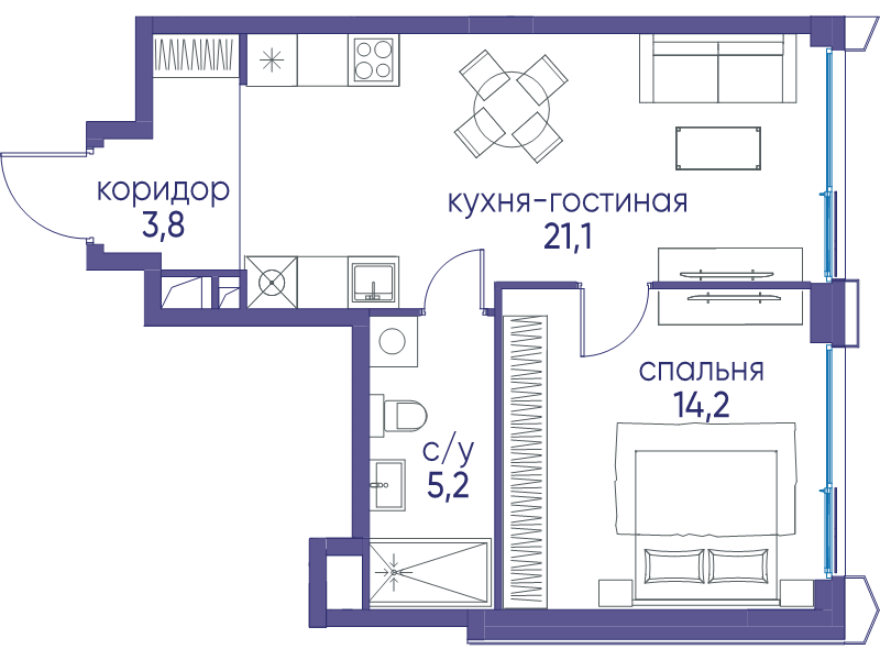 2 ккв (Евро) 44,3 м²