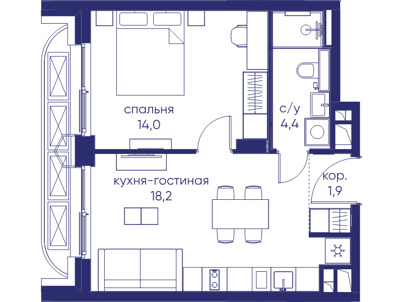 2 ккв (Евро) 38,5 м²