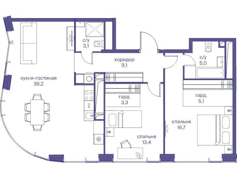 3 ккв (Евро) 94,9 м²