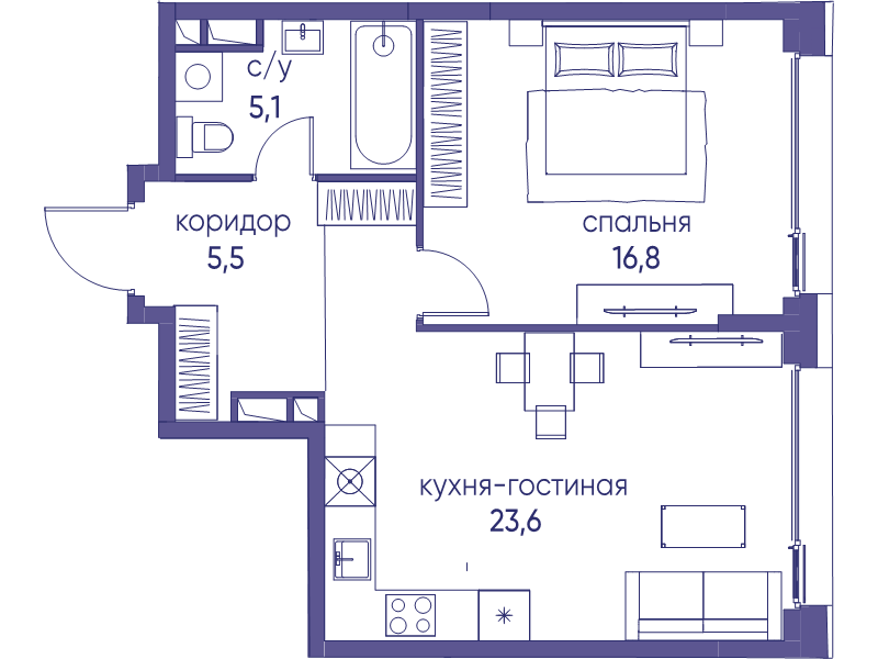 2 ккв (Евро) 51 м²