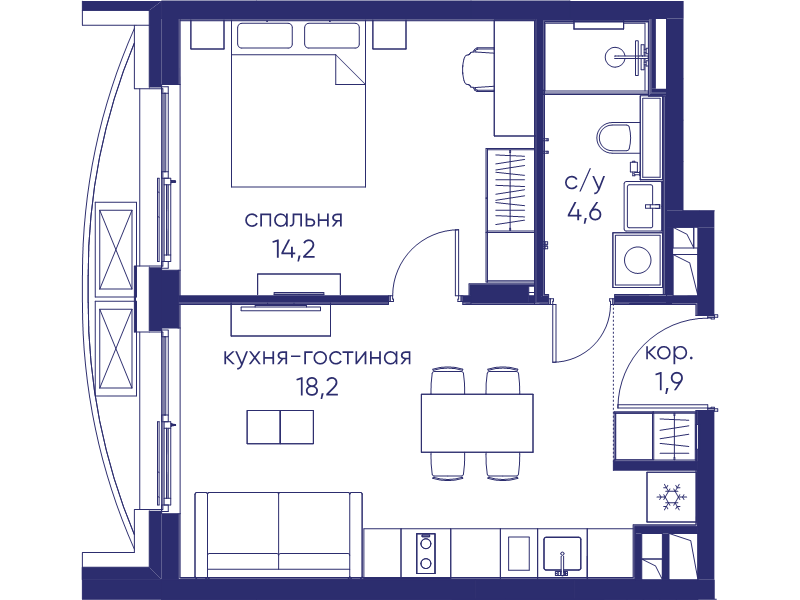2 ккв (Евро) 38,9 м²