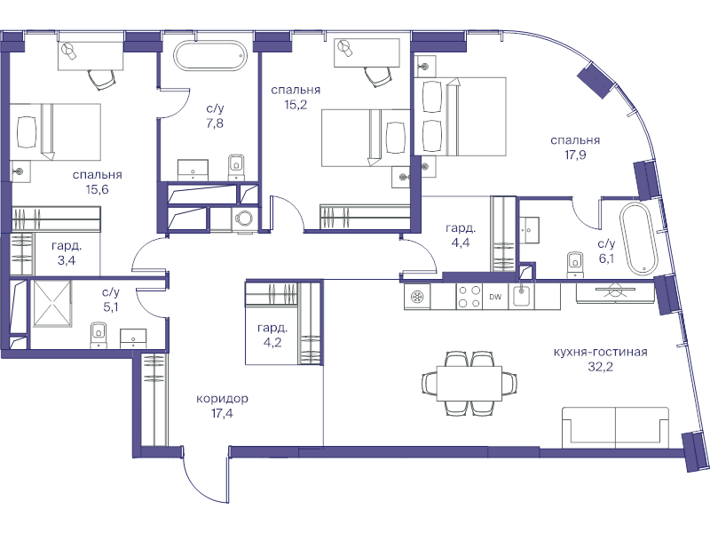 4 ккв (Евро) 129,3 м²