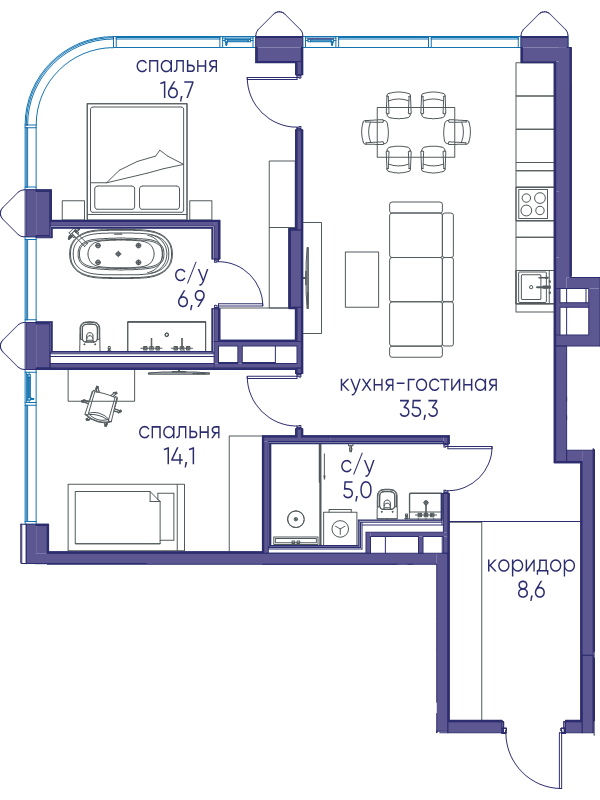 2 ккв 86,6 м²