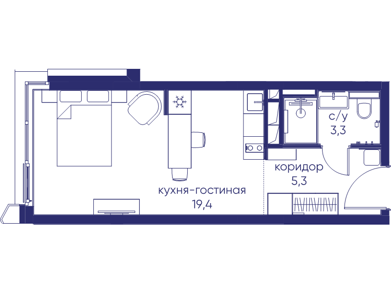 Студия 28 м²