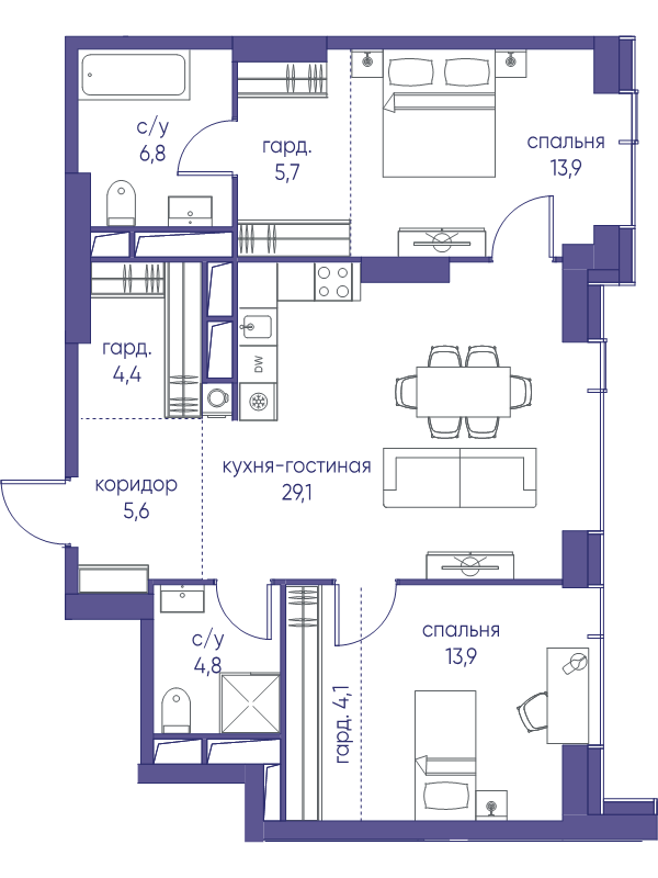 3 ккв (Евро) 88,3 м²