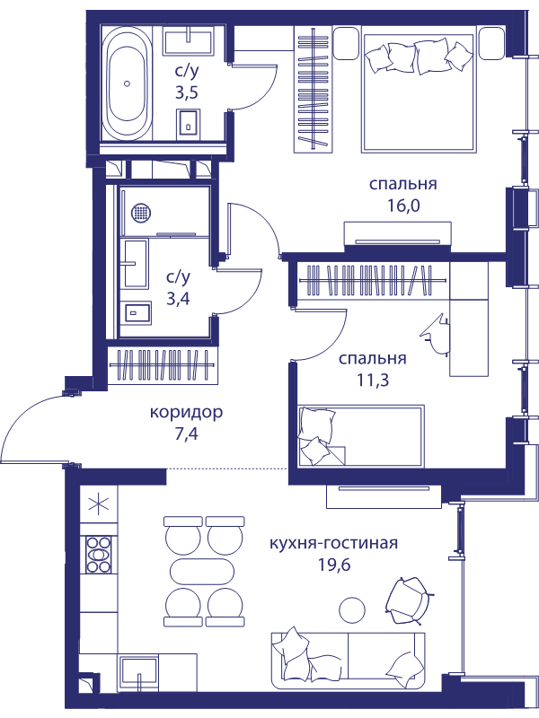 3 ккв (Евро) 61,2 м²