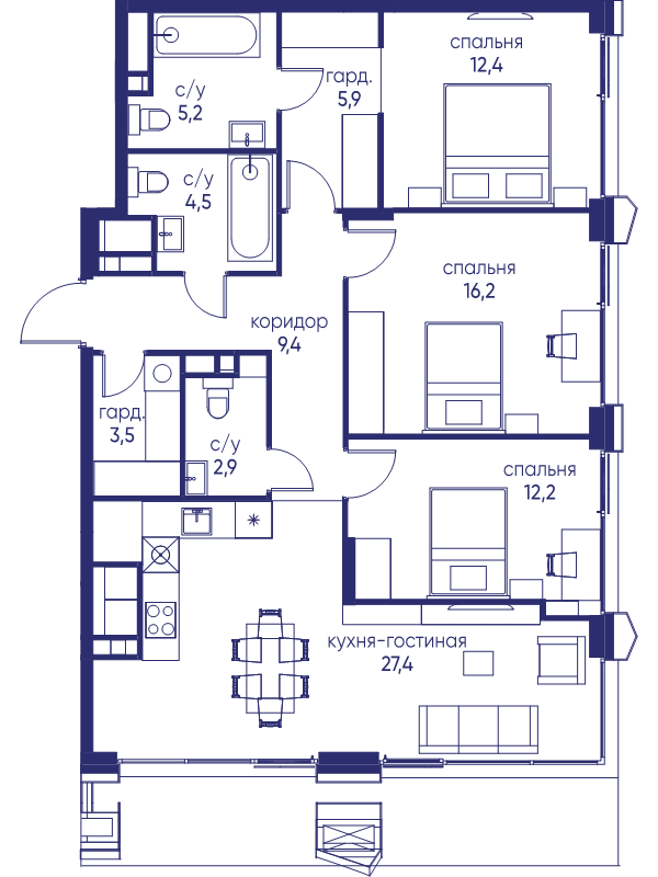 4 ккв (Евро) 99,6 м²