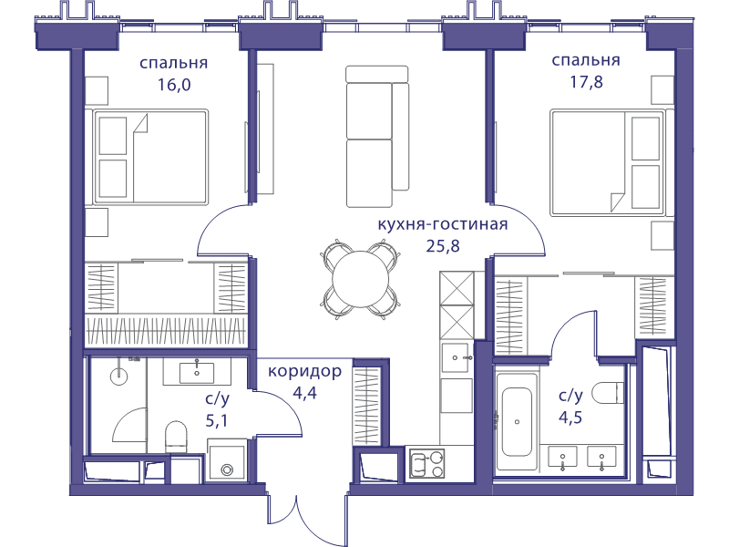 3 ккв (Евро) 73,6 м²