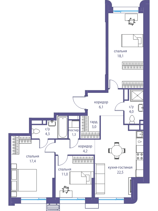 4 ккв (Евро) 91,9 м²