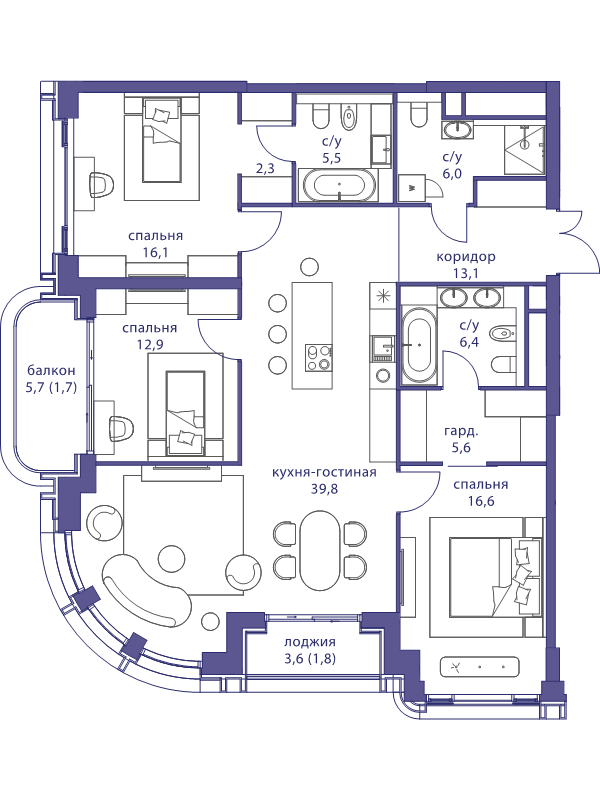 4 ккв (Евро) 127,8 м²