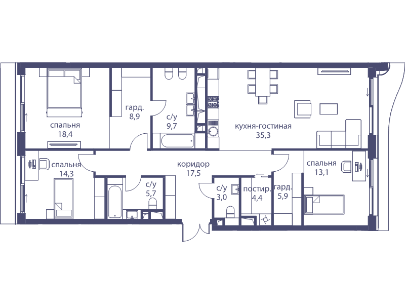 4 ккв (Евро) 136,6 м²