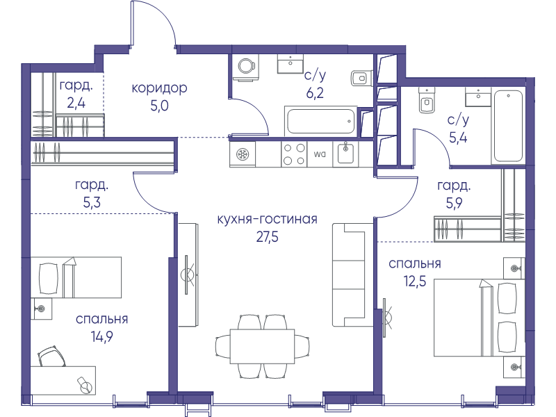 3 ккв (Евро) 85,1 м²