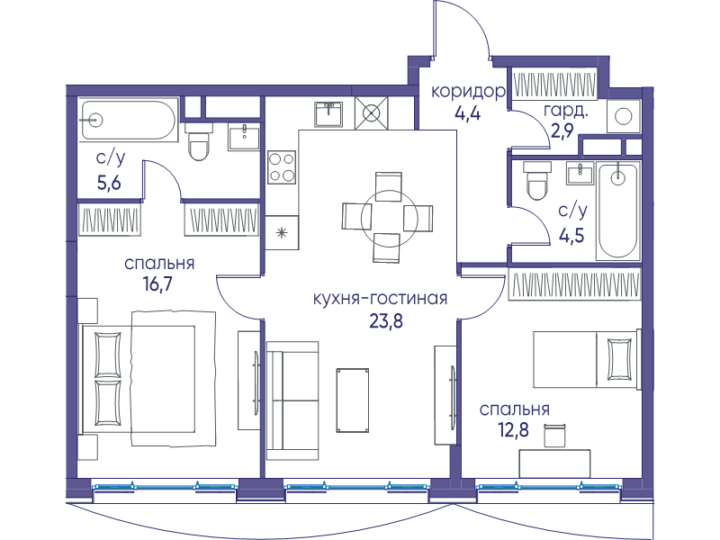 3 ккв (Евро) 70,5 м²
