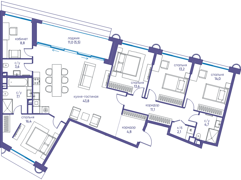 6 ккв (Евро) 148,7 м²