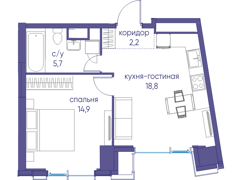 2 ккв (Евро) 41,6 м²
