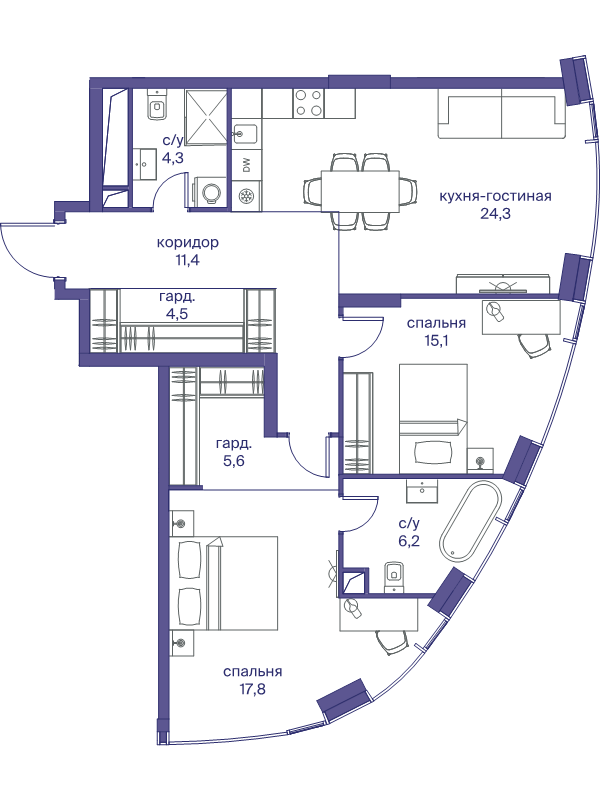 3 ккв (Евро) 89,2 м²