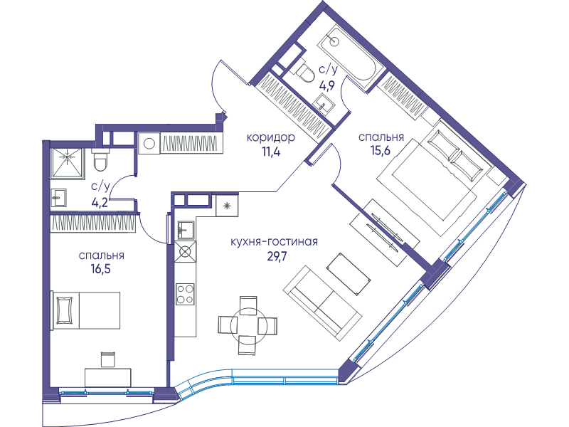 3 ккв (Евро) 82,3 м²