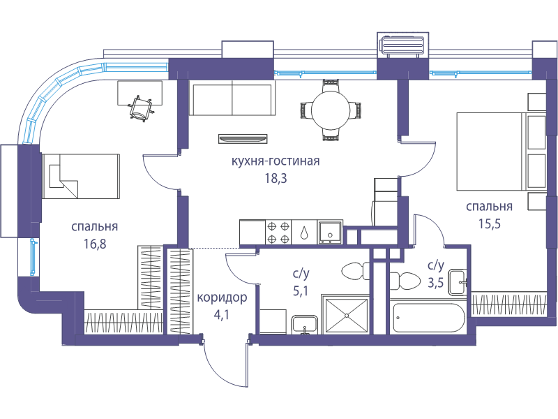 3 ккв (Евро) 58,7 м²