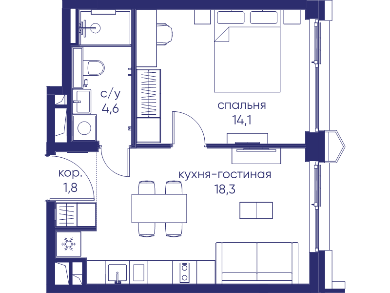 2 ккв (Евро) 38,8 м²