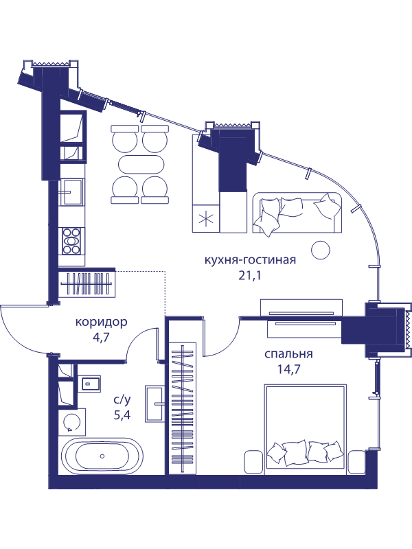 2 ккв (Евро) 45,9 м²