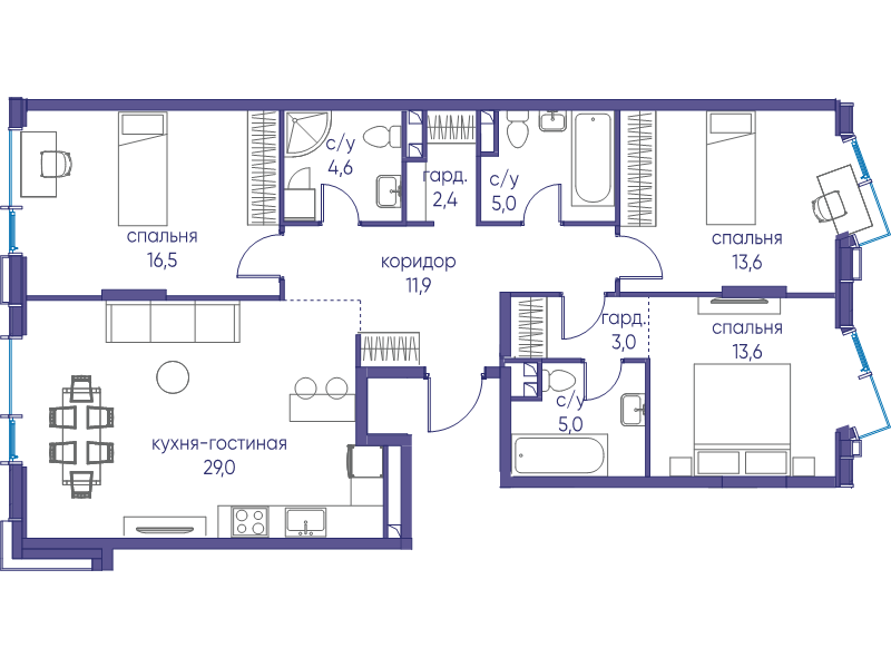 4 ккв (Евро) 104,5 м²