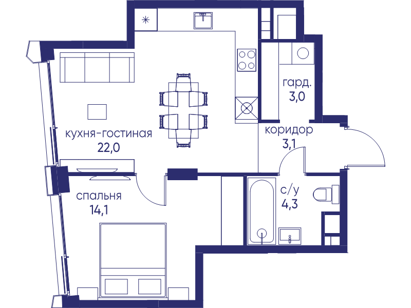 2 ккв (Евро) 46,5 м²